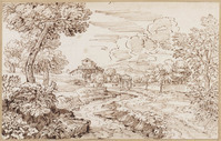K VIII 043
<br/>
Landschap met poort van een park en een villa
<br/>
<em>Onofri, Crescenzio (1634-1714)</em>